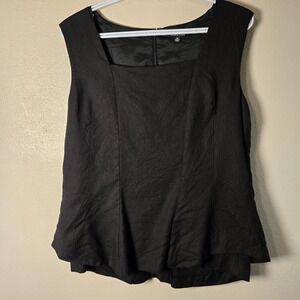 Eric SIGNATURE Blouse Womens 14 Black Sleeveless Square Neck Lined Top Back Zip